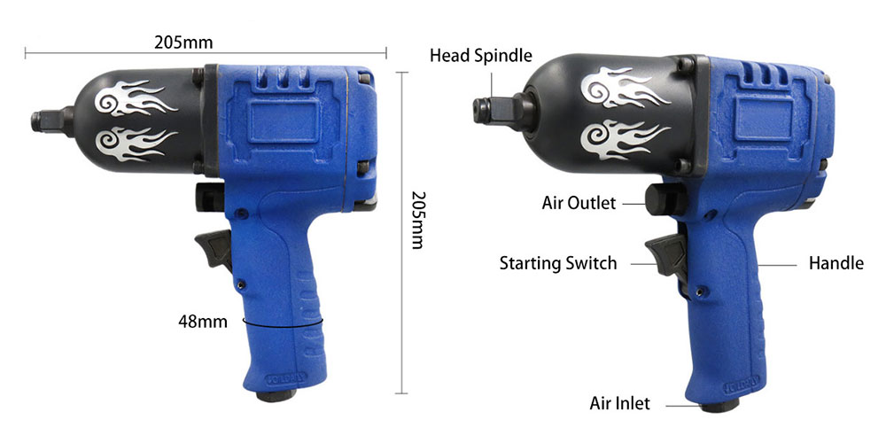 1/2 inch Air Impact Wrench 1000 ft/lb Details
