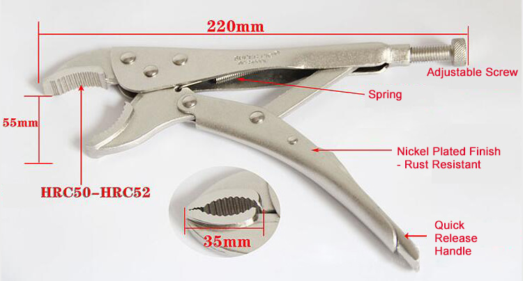 10-inch Curved Jaw Locking Pliers Dimension
