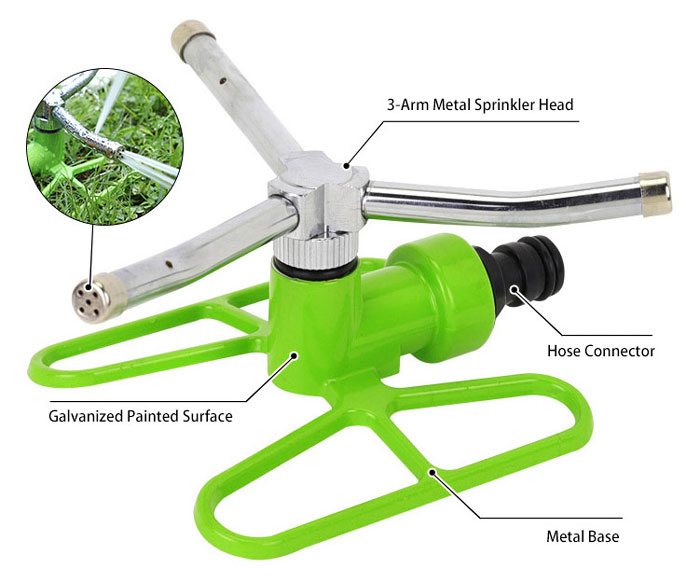 3-Arm Metal Rotating Garden Sprinkler Details