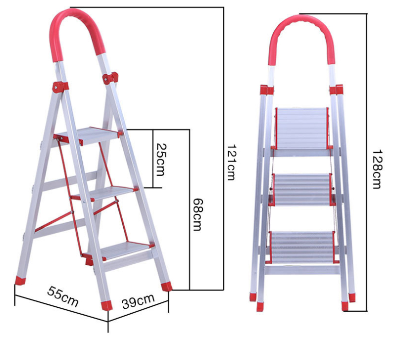 3 step folding aluminium ladder dimension