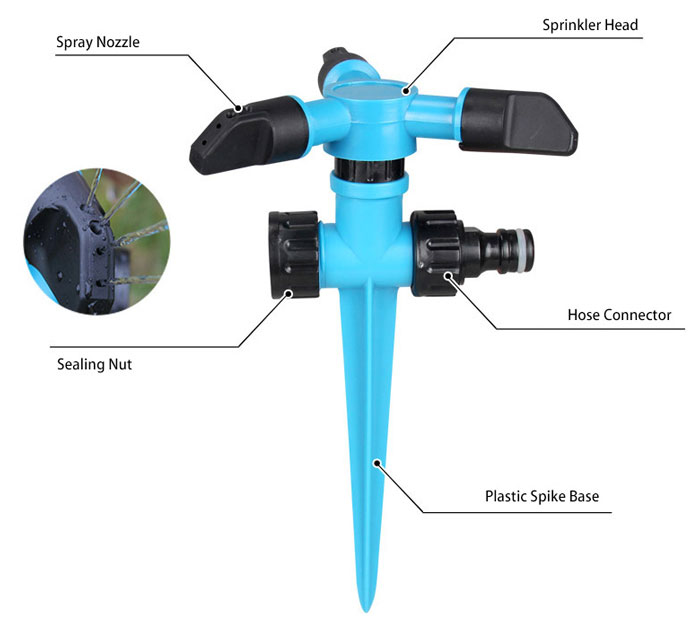 360 Degrees Automatic Rotating Spike Lawn Sprinkler Details
