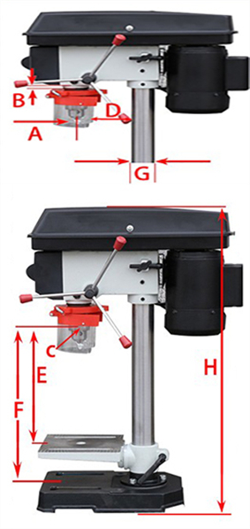 375W Bench Drill Machine Specification Diagram
