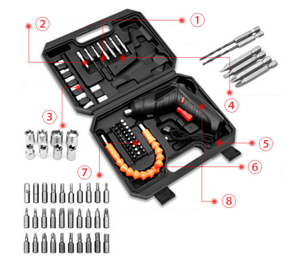 4.2V Cordless Electric Screwdriver Kit Packing List
