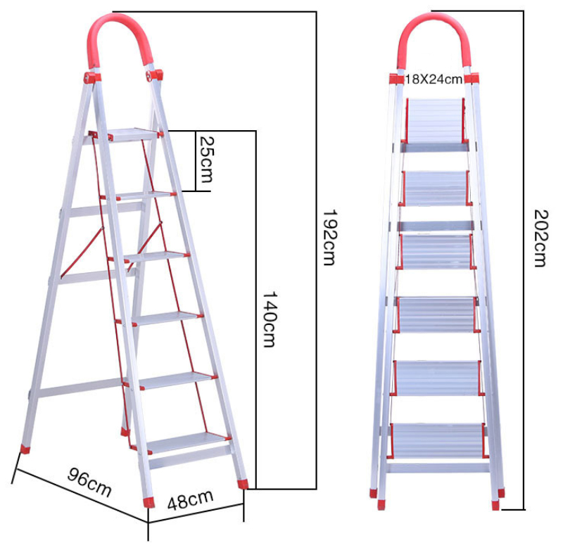 6 steps aluminium folding ladder with platform dimension