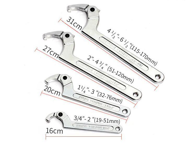 Adjustable Hook Spanner Wrench Overall Length
