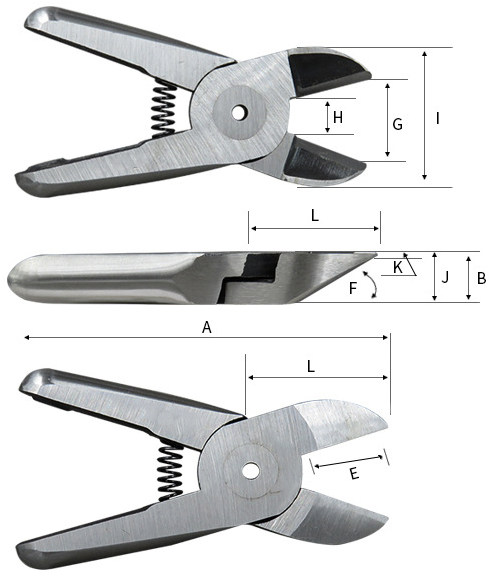 Details of air nipper which cuts 8mm soft plastic