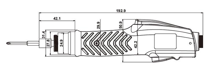 Dimension Drawing of Brushless Electric Screwdriver, Torque 1/2/3 kgf