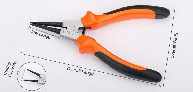 External snap ring pliers with straignt tip dimension drawing