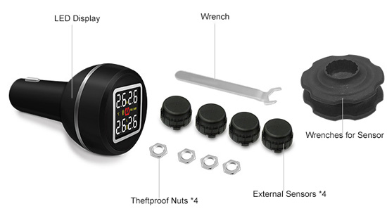 Mini TPMS with black external sensors packing list