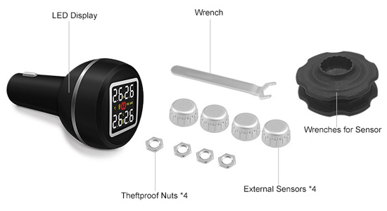 Mini TPMS with silver external sensors packing list