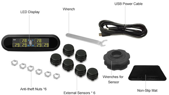 RV TPMS with External Black Sensors Packing List