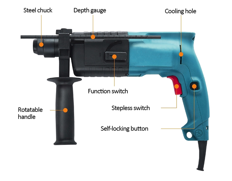 Structure Diagram of Rotary Hammer with SDS Drill, 500W, 20/22mm