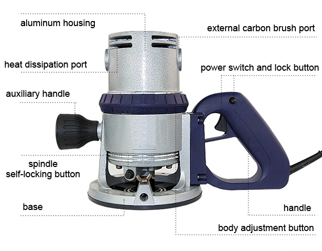 Structure Diagram of 3/8 inch Electric Wood Router, 2.4 HP, 8.2A