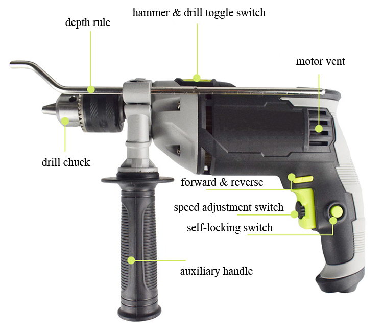 Structure Diagram of 4.4~4.8A Impact Hammer Drill, 2/5, 1/2, 1/10-in