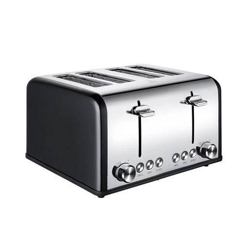 4 Slice Bread Toaster, Extra Wide Slot, Stainless Steel, Black