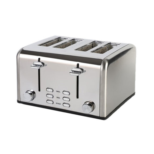 Silver 4 Slice Retro Toaster, 1.5in Wide Slot, Stainless Steel