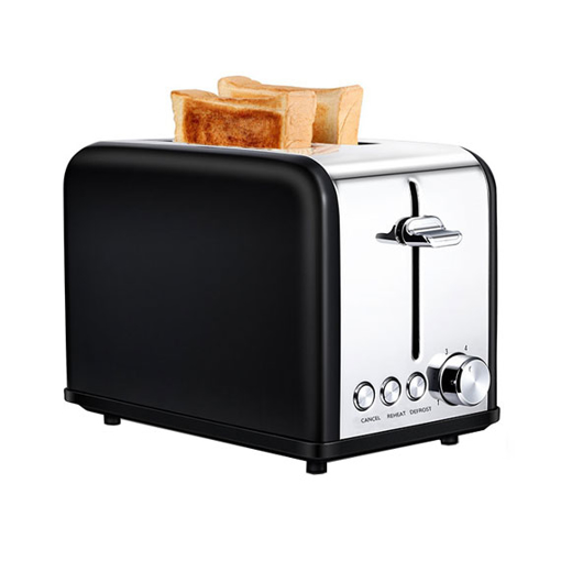 Black 2 Slice Pop Up Toaster, 1.5" Wide Slot, Stainless Steel