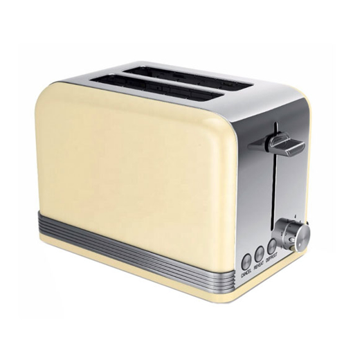 2 Slice Toaster, 1.5" Wide Slot, Stainless Steel, Cream Yellow