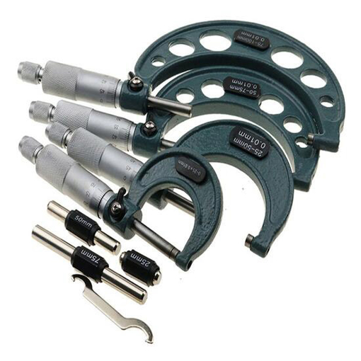 4-Piece Outside Micrometer, 0-100mm, 0.01mm