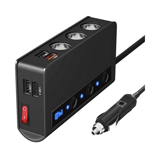 3 Socket Cigarette Lighter Adapter, 180W, QC 3.0 USB