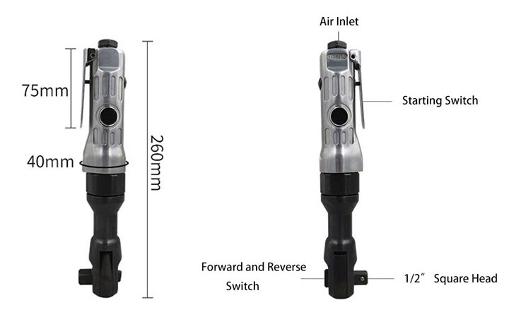 1/2 inch Air Ratchet Wrench 60 ft/lb Details