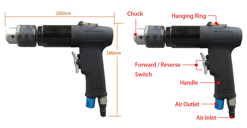 1/2 inch Reversible Air Drill 700rpm Details