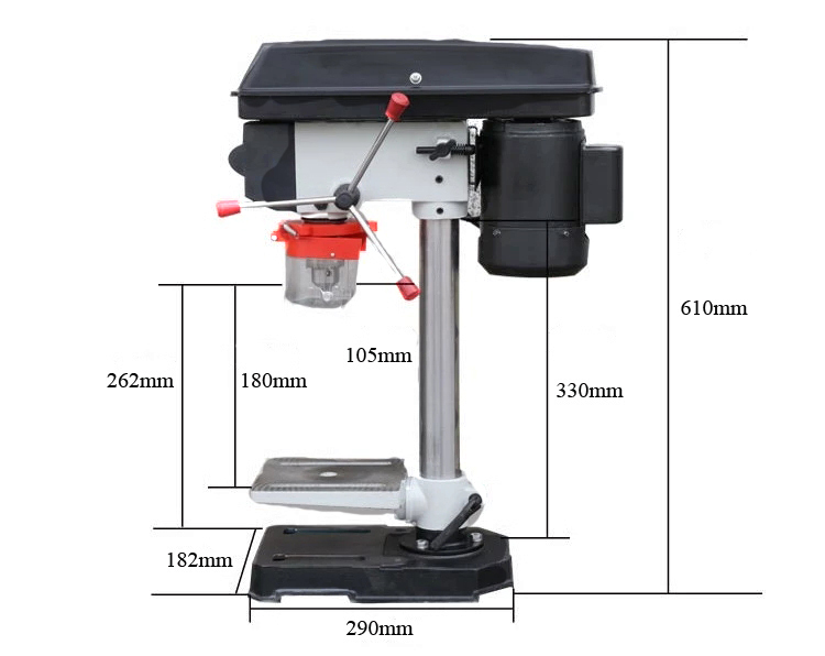 Dimension Drawing of 13mm Bench Drill Machine