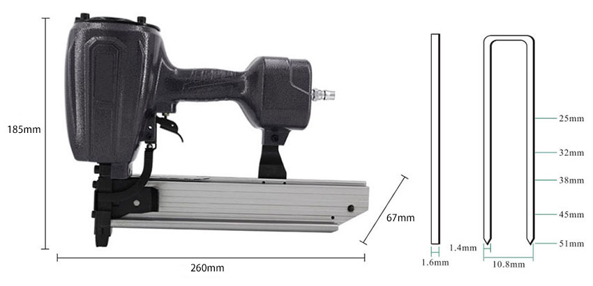 16 Gauge 13/32 inch Medium Crown Air Staple Gun Dimensions