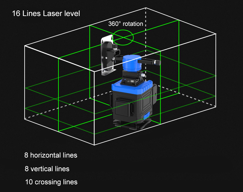 Diagram of 16 ines green laser level for indoor/outdoor 
