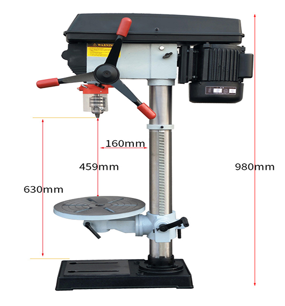 Dimension Drawing of 16mm 1000 Watt Drill Press