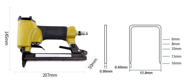 21 Gauge 1/2 inch Medium Crown Air Stapler Dimensions