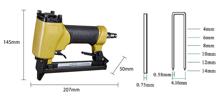 22 Gauge Narrow Crown Air Stapler Dimensions