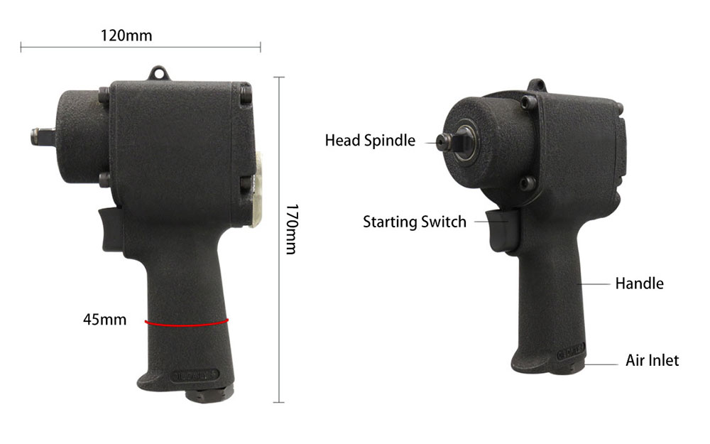 3/8 inch Air Impact Wrench 500 ft/lb Details