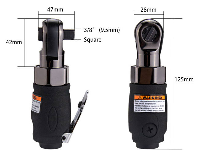 3/8 inch Air Ratchet Wrench 25 ft/lb Dimensions