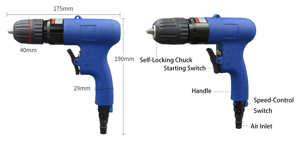 3/8 inch Reversible Air Drill 1400rpm Details