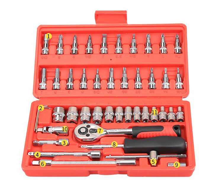 46-piece 1/4" drive ratchet and socket set