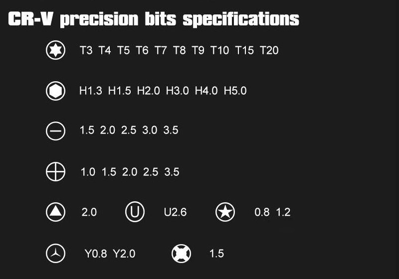 47-in-1 Precision Screwdriver Set Bits Specification