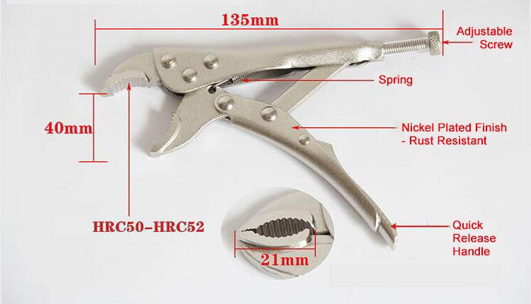 5-inch Curved Jaw Locking Pliers Dimension