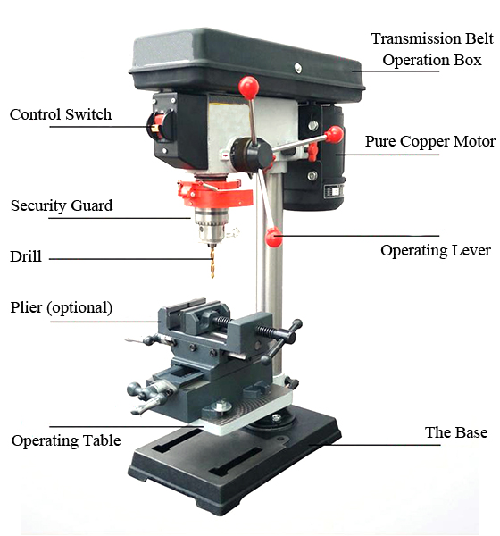Structure Diagram of 550W 16mm Bench Drill Press