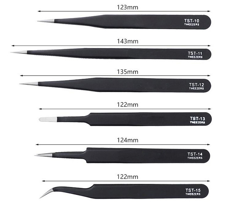 6-piece ESD Anti-static Precision Tweezers Sizes