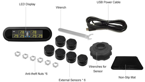 6-Tire TPMS with External Black Sensors Packing List
