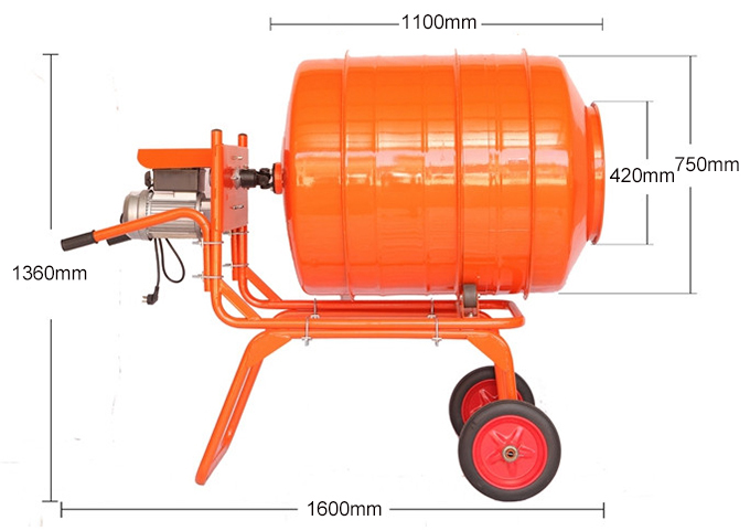 600L mini electric concrete mixer machine dimension