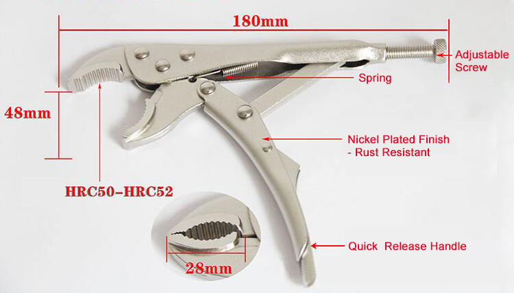 7-inch Curved Jaw Locking Pliers Dimension