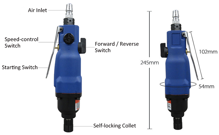 75Nm 1/4" 7000rpm pneumatic screwdriver details