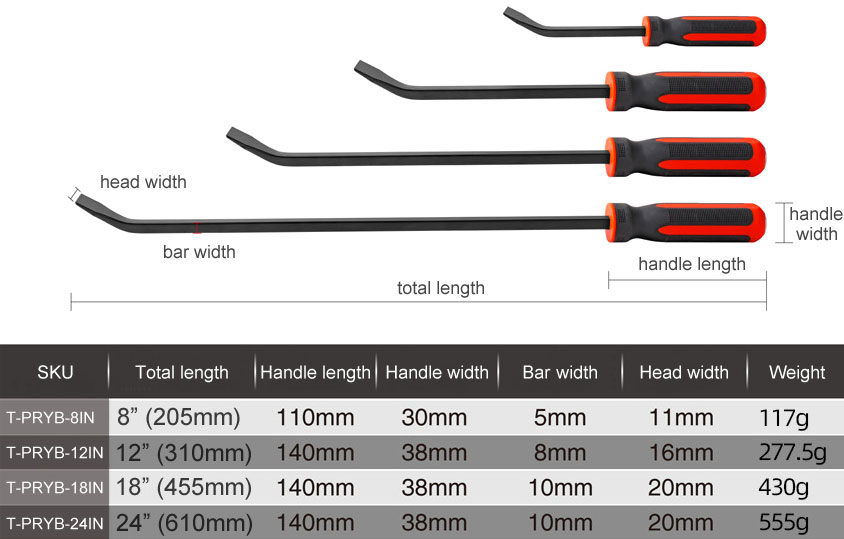 8"/12"/18"/24" automotive pry bar dimension