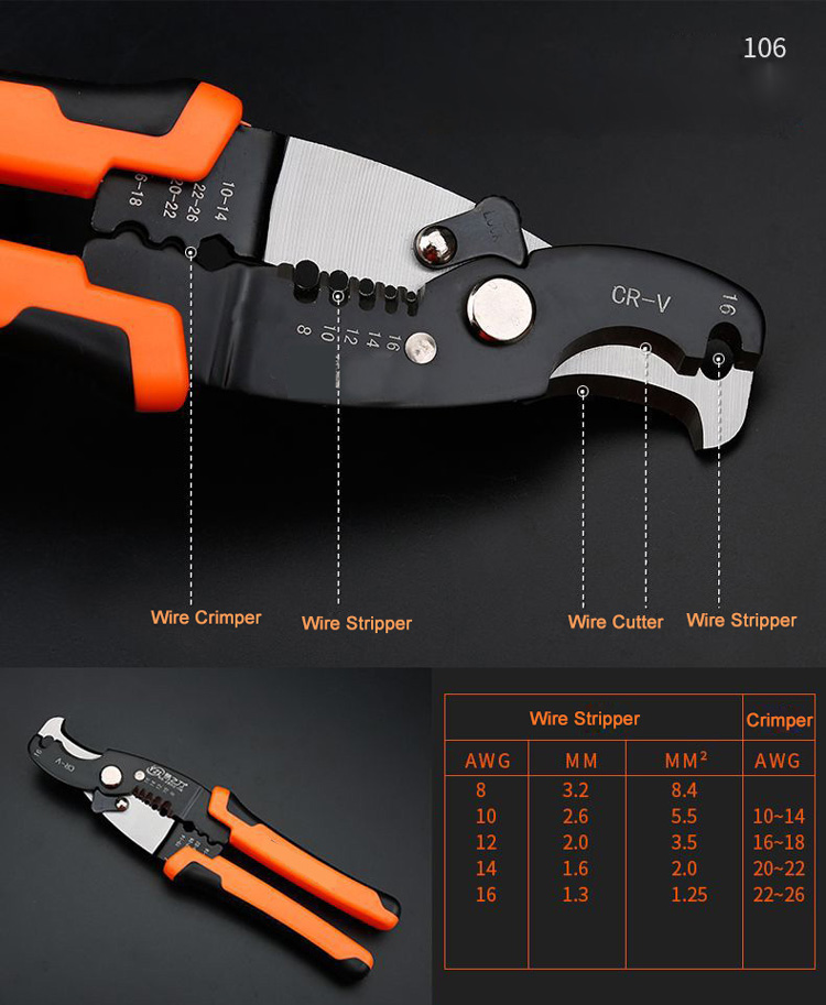 8-16 AWG Wire Striper Cutter Crimper