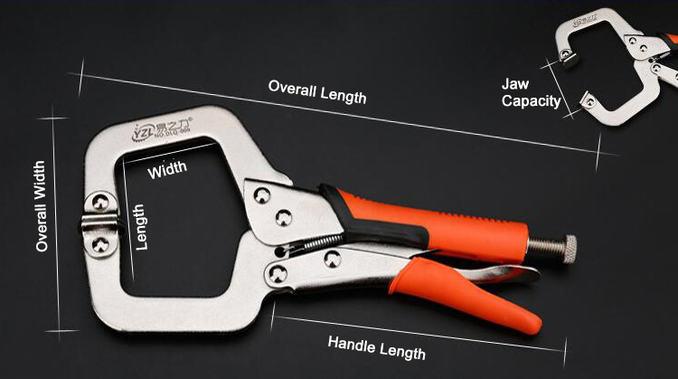 C-Clamp Locking Pliers Dimension Drawing