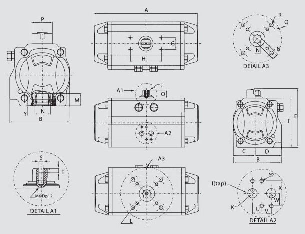 Actuator Dimension of 3 Way Pneumatic Actuator Stainless Steel Ball Valve