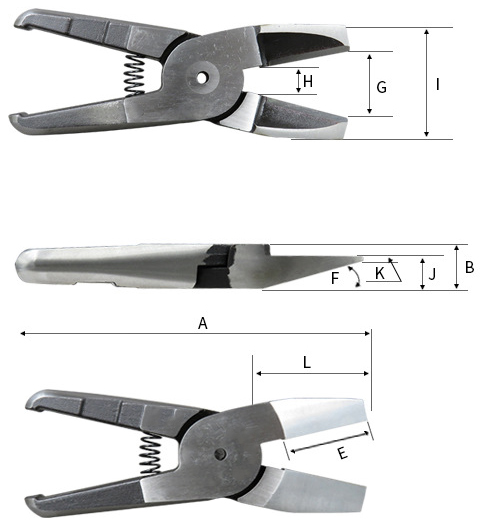 Details of air nipper which cuts 12mm soft plastic