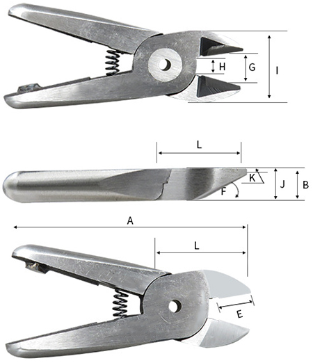 Details of air nipper which cuts 4mm soft plastic